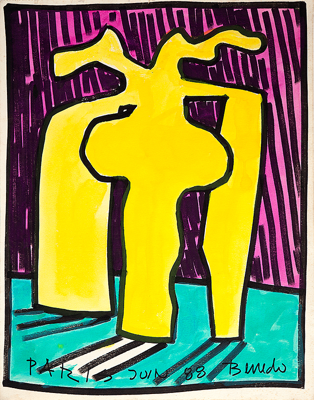 HILTON BERREDO - `Sem título` -Guache sobre papel - Ass.dat.1988 e loc. `Paris` no centro inf. 61 x 46 cm