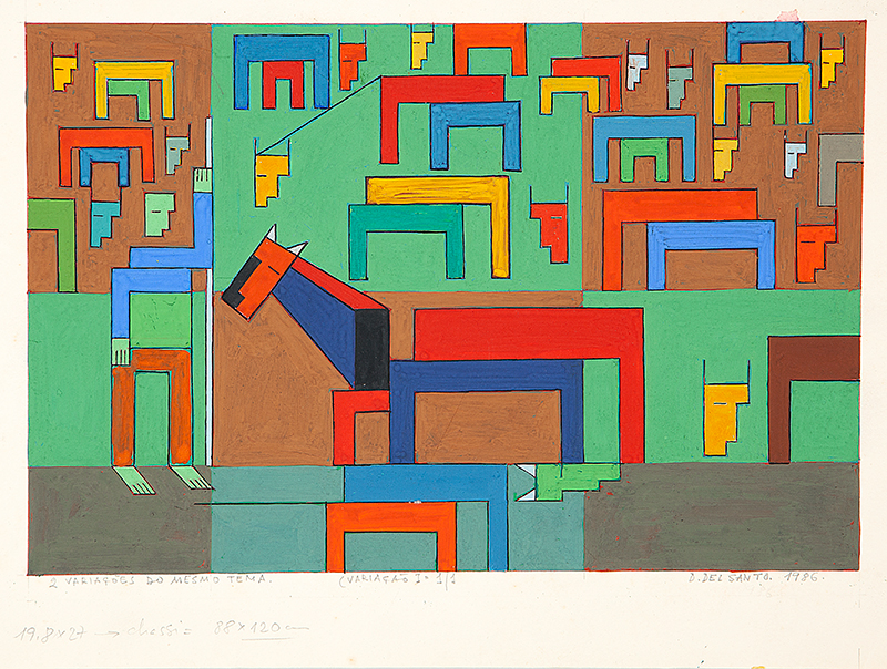 DIONISIO DEL SANTO - `2 variações do mesmo tema ` variação I ` 1/1` - Guache sobre papel -Ass.dat.1986 inf.dir. 18 x 27 cm