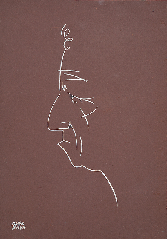 OMAR RAYO - `Homem de perfil` -Desenho a lápis de cor -Ass. inf. esq. 36 x 25 cm - Com etiqueta do Estúdio Guanabara. Com carimbo da Ronie Mesquita Galeria.