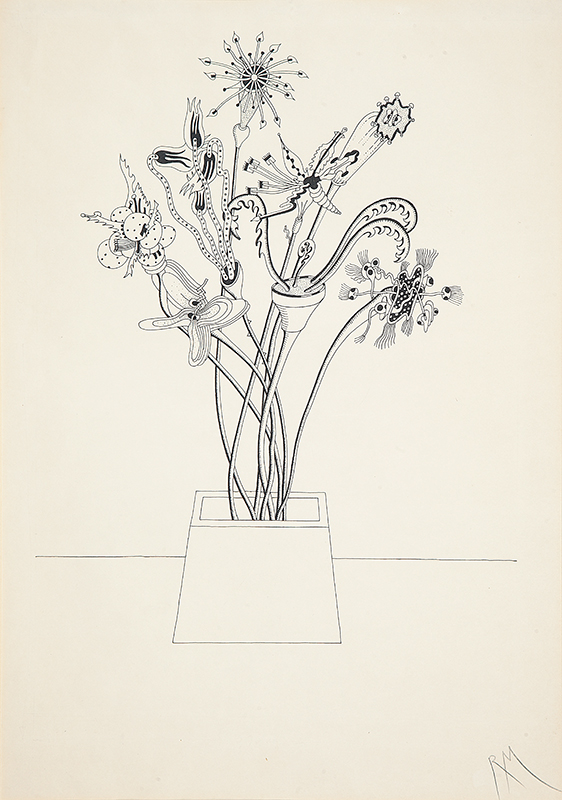 ROBERTO MAGALHÃES - `Vaso de flores` -Nanquim sobre papel - Ass. inf. dir. 44 x 31 cm - Com carimbo da Ronie Mesquita Galeria.