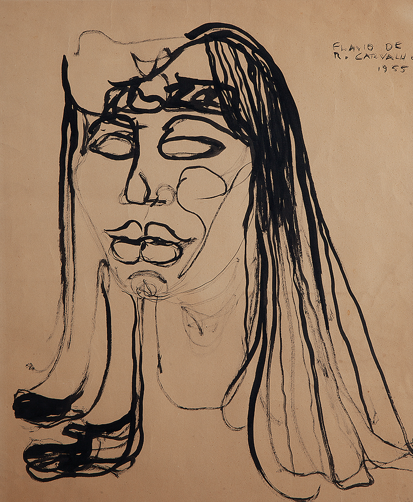 FLÁVIO DE CARVALHO - “Mulher”, Nanquim sobre papel, Ass.dat.1955 sup.esq., 54 x 44 cm. - Ex. Coleção Wilson Sabie Vilela