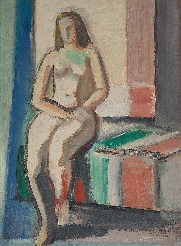 MARIO ZANINI - “Mulher”, Óleo sobre tela, Ass.dat.1956 inf.dir., 60 x 45 cm.