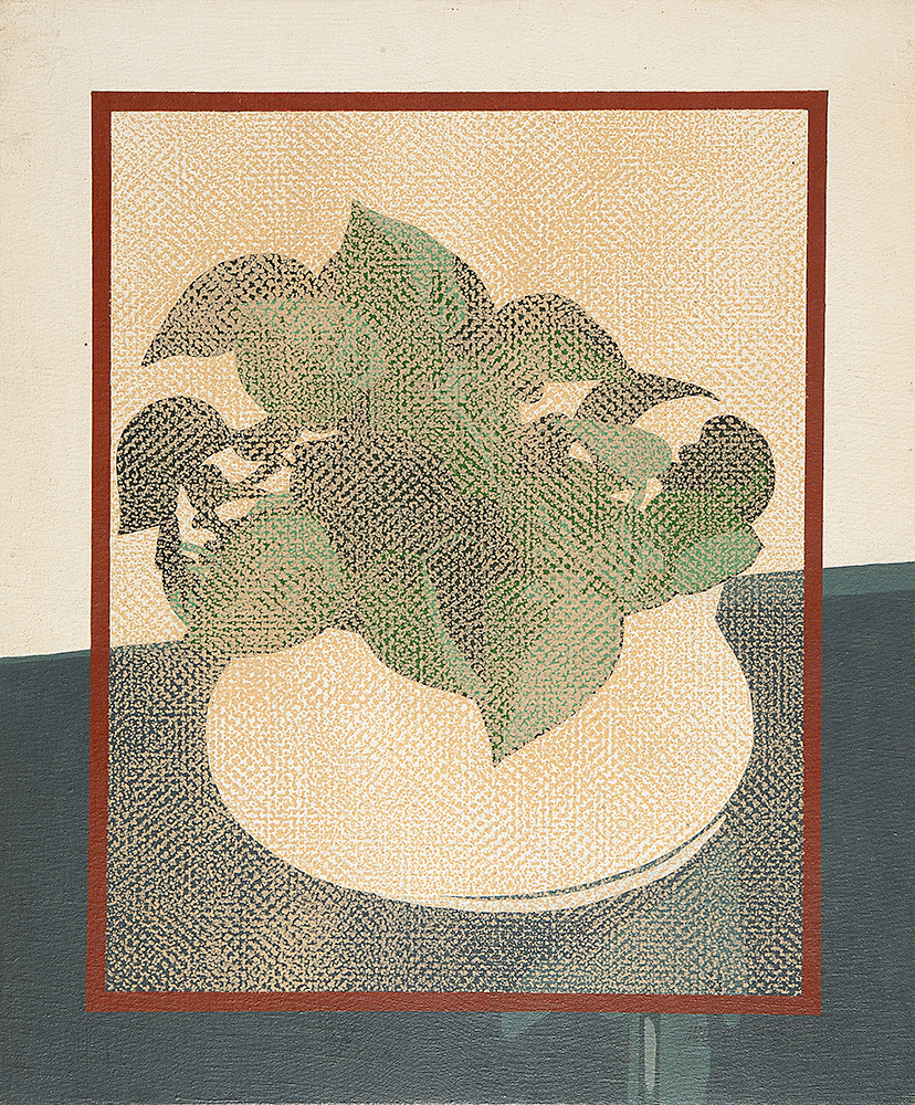 NEWTON MESQUITA - “O vaso”, Tinta acrílica sobre tecido colado em madeira, Ass.dat.1976 inf.dir., ass.tit. no verso. - 59 x 49 cm.