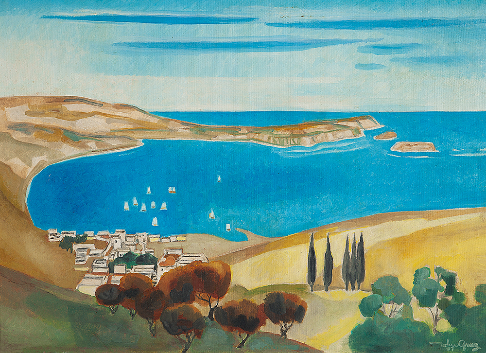 JOHN GRAZ - “Marinha”, Óleo sobre tela, Ass.dat.1977 inf. dir., 53 x 73 cm.