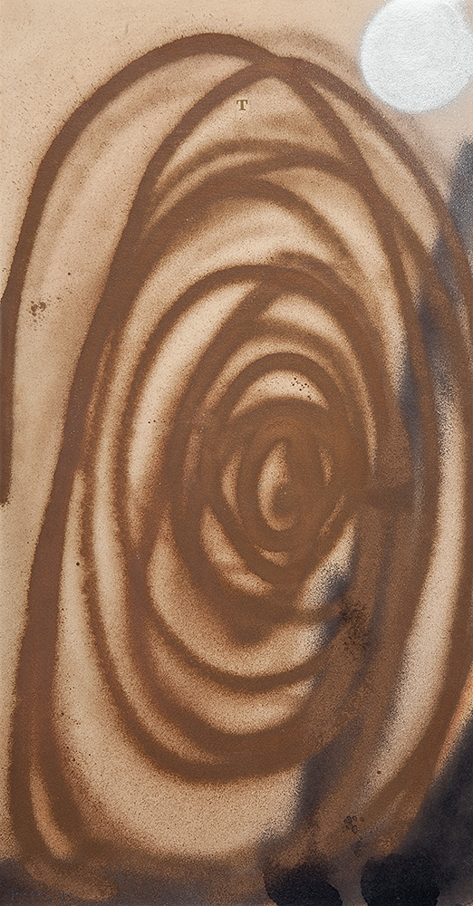 MIRA SCHENDEL - “Sem título”, Tinta spray e letra set sobre papel, Ass.dat.1970 inf.esq., 50 x 26 cm.