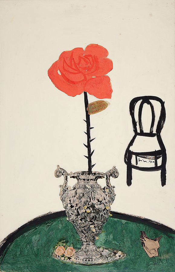 MIRA SCHENDEL - “Sem título”, Técnica mista sobre papel, Ass.dat.1964 centro lat.dir., 71 x 47 cm. - Com etiqueta da Companhia das Artes.