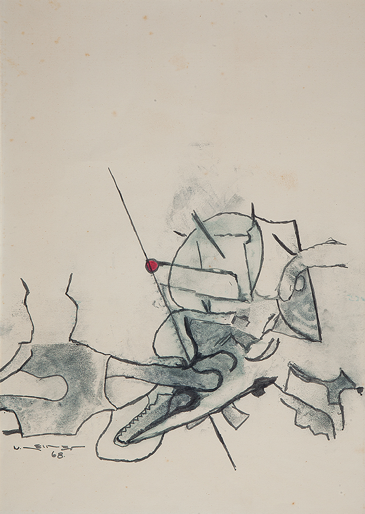 NELSON LEIRNER - “Sem titulo”,Nanquim e guache sobre papel, Ass. dat. 1968 inf.esq., 50 x 35 cm.