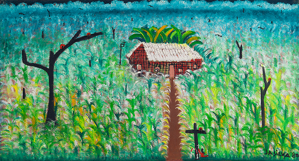 JOSÉ ANTÔNIO DA SILVA - “Fazenda”, Óleo sobre tela, Ass.dat.1980 inf. dir., 53,5 x 97,5 cm.