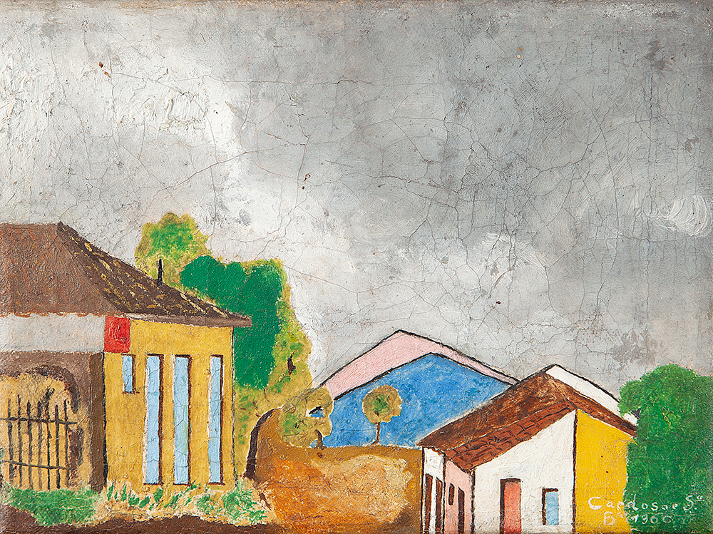 CARDOSO E SILVA - Casario”, Óleo sobre tela, Ass.dat.1960 inf.dir, 16 x 21,5 cm., Obra no estado.