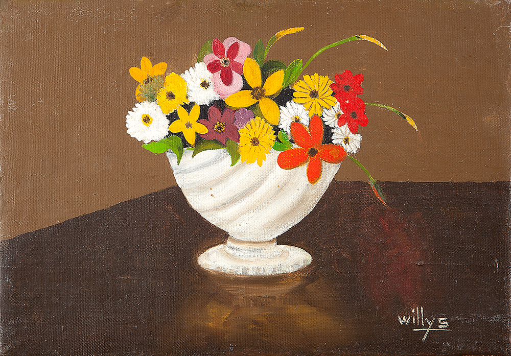 WILLYS TALES DE ARAÚJO - “Vaso de flores”, Óleo sobre tela, Ass.inf.dir, 23 x 32,5 cm.
