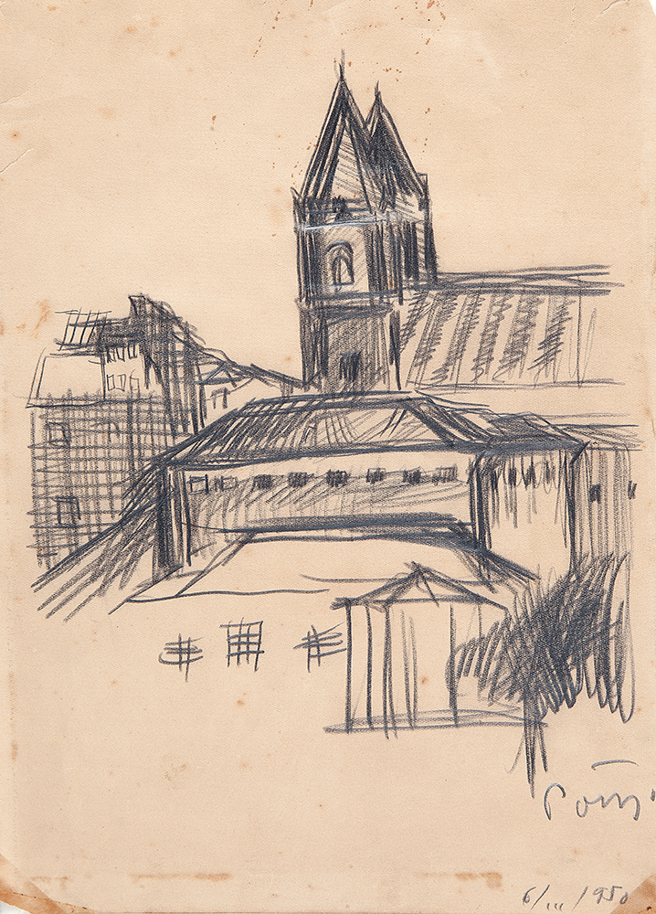 POTY LAZZAROTTO - “Sem título”, Desenho a lápis sobre papel, Ass.dat.06/1950 inf. dir, 30 x 22 cm.Sem moldura.