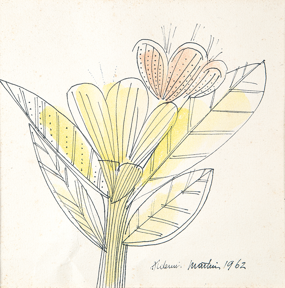 ALDEMIR MARTINS - “Flor”, Nanquim e aquarela sobre papel, Ass.dat.1962 inf. dir, 19 x 19 cm.Sem moldura.