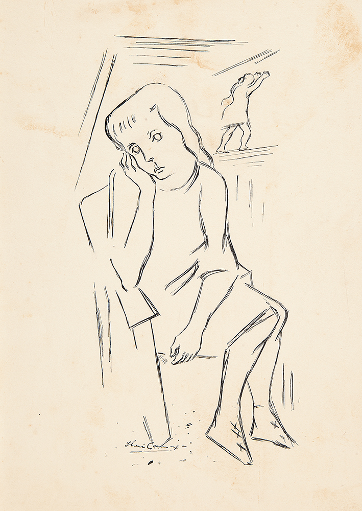 IBERÊ CAMARGO - “Menina”, Nanquim sobre papel, Ass.inf.esq, 32 x 23 cm.Sem moldura.