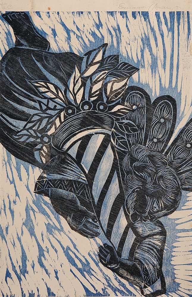 EMANOEL ARAÚJO - “Anjo”, Xilogravura colorida- F.C., Ass.inf. dir, 51 x 32 cm.Sem moldura.