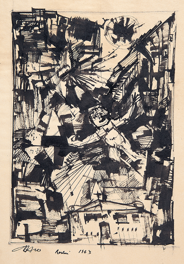 MARIO CRAVO JR - “Sem título”, Nanquim sobre papel, Ass.inf.esq. dat.1963 loc. \