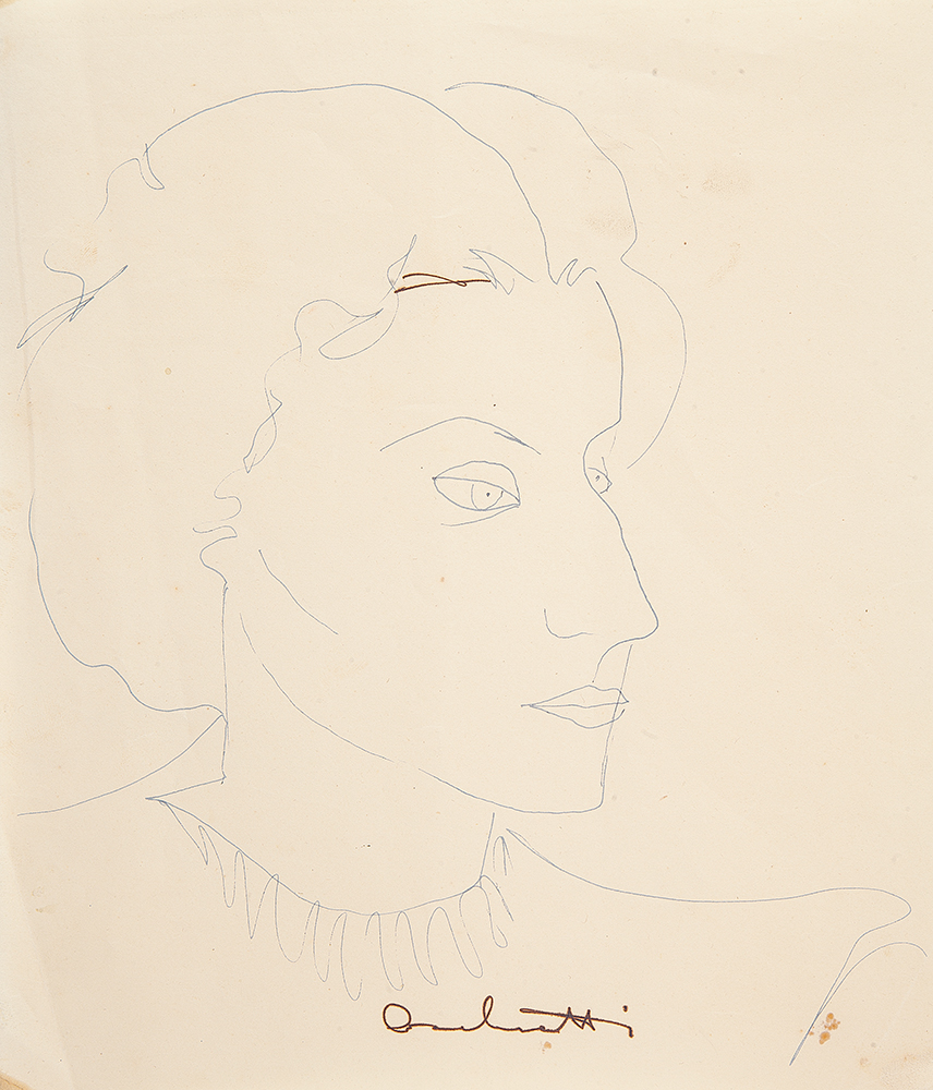 ALFREDO CESCHIATTI - “Mulher de perfil”, Desenho a caneta esferográfica, Ass.centro inf, 26,5 x 33 cm. - Sem moldura.