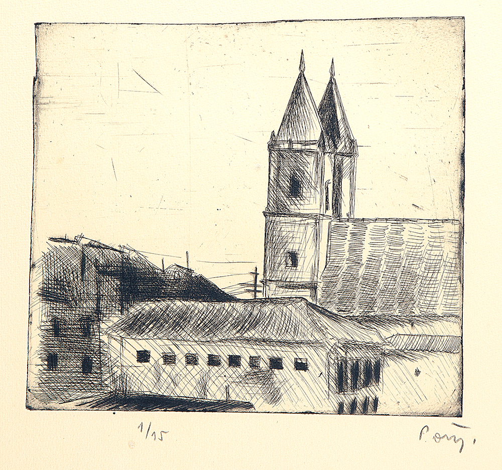POTY LAZZAROTTO - POTY LAZZAROTTO “Casario com igreja”, Gravura em metal e ponta seca, 1/15, Ass.inf.dir, 22 x 24,5 cm.