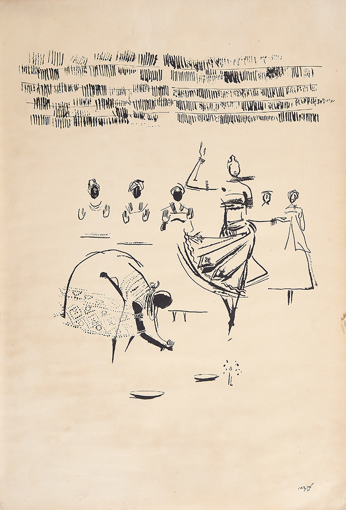 CARYBÉ - “Orixás” Nanquim sobre papel, Ass.dat.1961 inf.dir, 54,5 x 37 cm.Sem moldura.