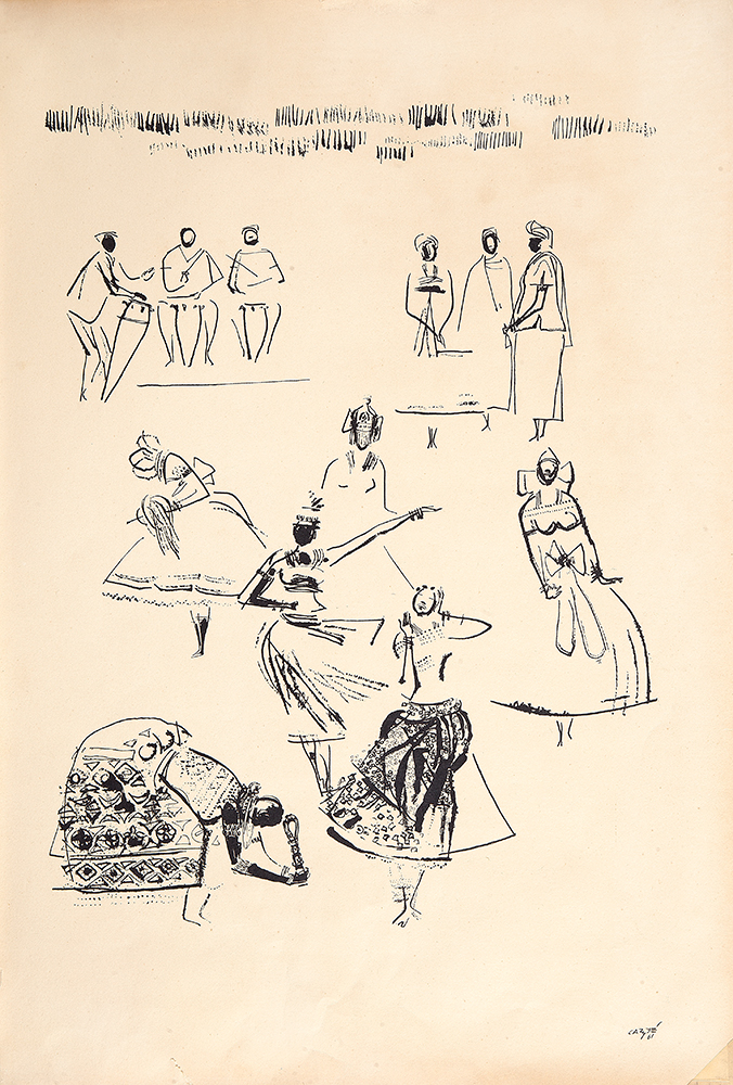 CARYBÉ - “Orixás” Nanquim sobre papel, Ass.dat.1961 inf.dir, 54,5 x 37 cm, Sem moldura.