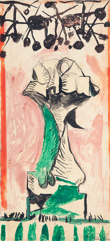 GRAHAM SUTHERLAND - “Sem título” Técnica mista sobre papel, Ass.dat.1951 inf. dir, 42,5 x 20 cm. - Sem moldura.