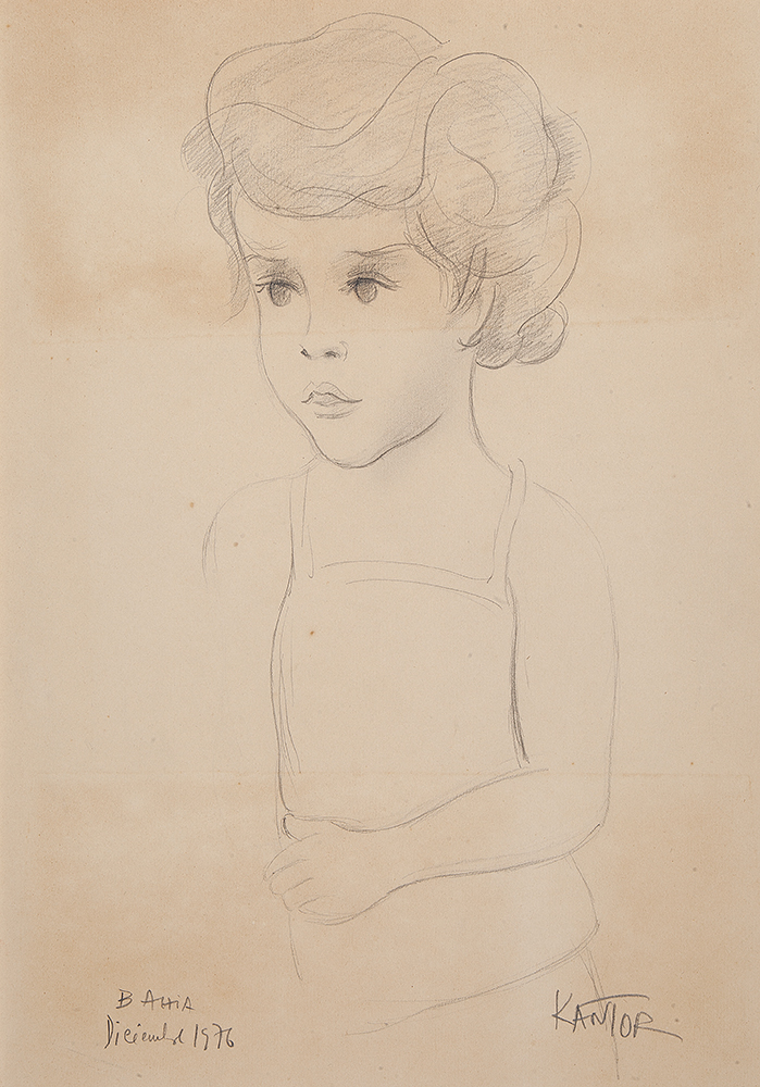 MANUEL KANTOR - “Criança” Desenho a lápis sobre papel, Ass.inf.dir. dat.Dezembro1976 e loc. “Bahia” inf.esq. - 45,5 x 32 cm. Sem moldura.