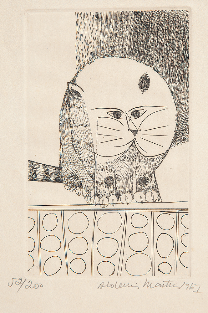 ALDEMIR MARTINS - “Gato” Gravura em metal, 52/200, Ass.dat.1967 inf. dir, 19 x 11 cm. - Sem moldura.