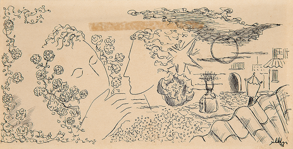 YLLEN KERR - “Sem titulo” Nanquim sobre papel, Ass.dat.1948 inf.dir, 12,5 x 24,5 cm. - Sem moldura.