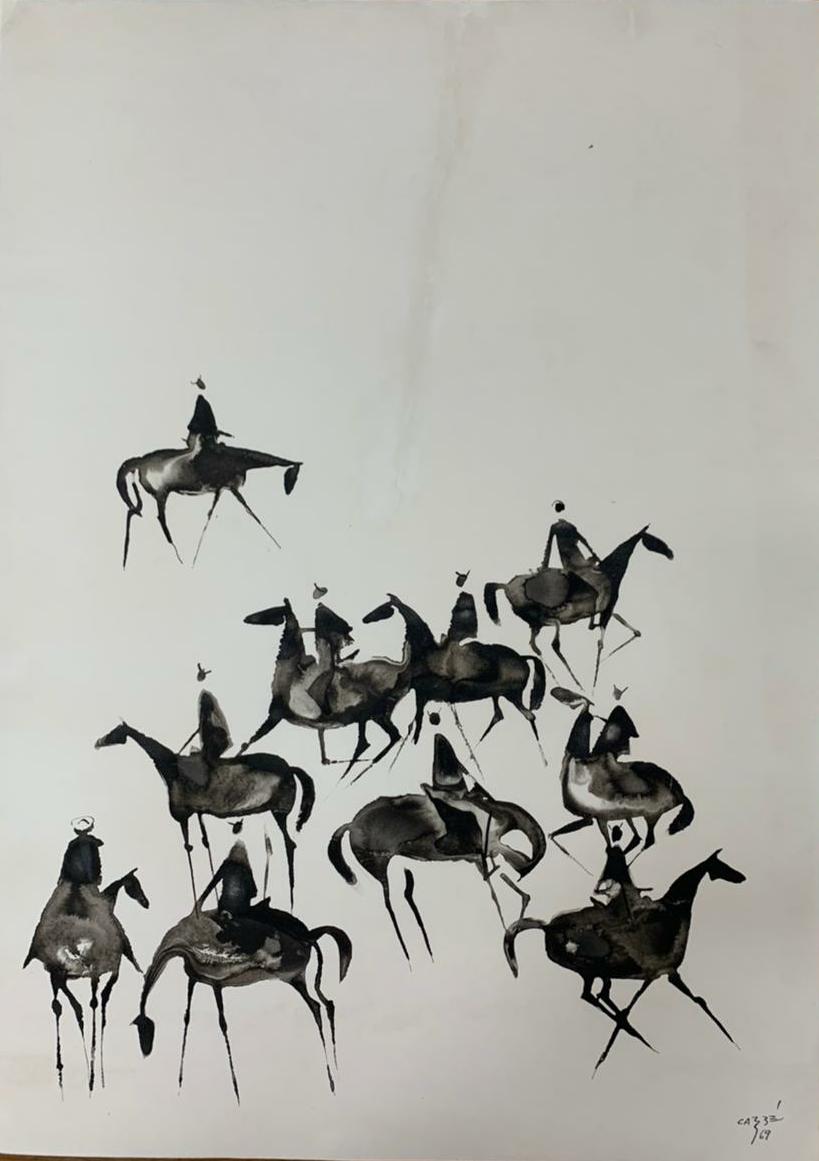 CARYBÉ - “Cavalos” - Nanquim sobre papel - Ass.inf.dir - 66,5 x 48 cm. - Apresenta restauro no papel.