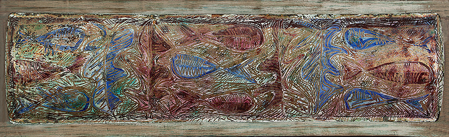 GAETANO MIANI - “Peixes” - Esmalte sobre cobre - Ass.dat.1952 inf. dir - 150 x 40 cm.
