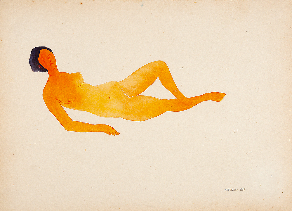 PIETRINA CHECCACCI - “Mulher nua” , Guache sobre papel, Ass.dat.1968 inf.dir, 25 x 35 cm.