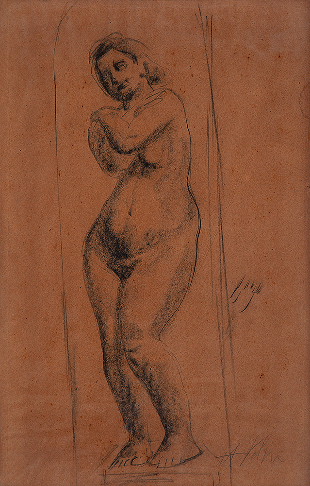 ALFREDO VOLPI - “Mulher nua”, Desenho a carvão, Ass.inf.dir, 48 x 30 cm.