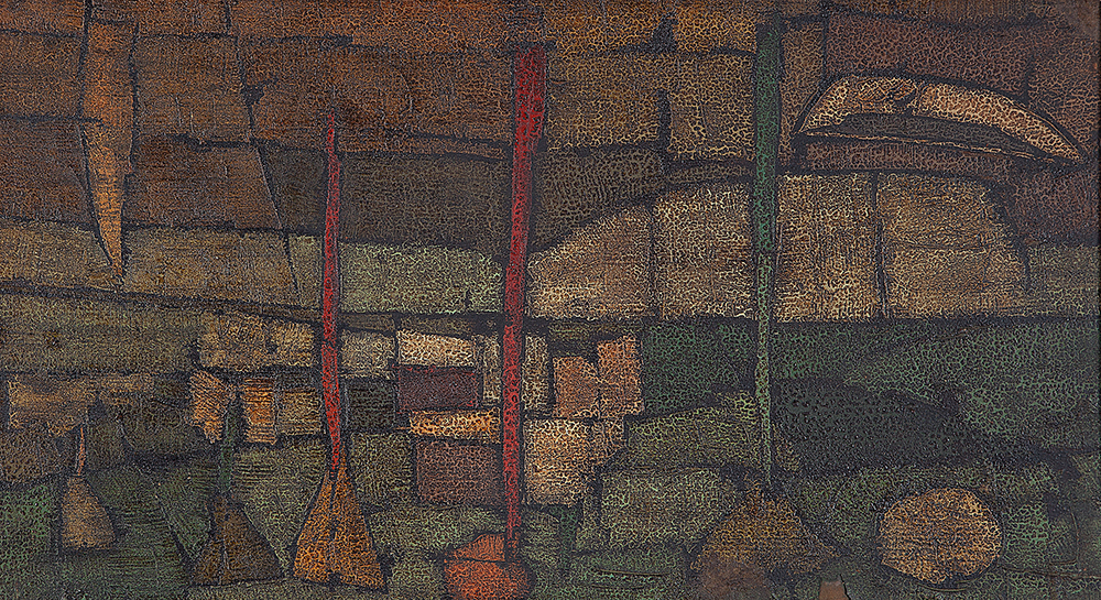 INOS CORADIN - “Paisagem”, Óleo sobre eucatex, Sem ass., Déc.60, 40 x 73 cm.