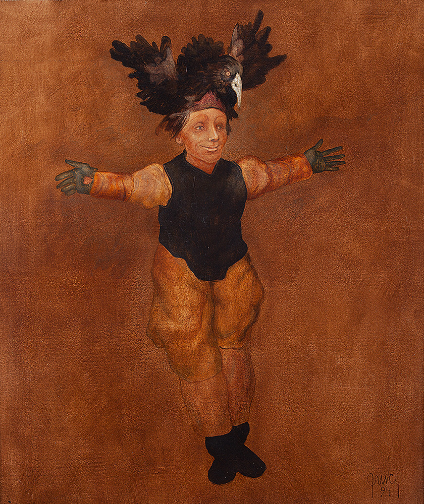 MARIO GRUBER - “Fantasiado”, Óleo sobre tela, Ass.dat.1994 inf.dir., 93 x 80 cm.