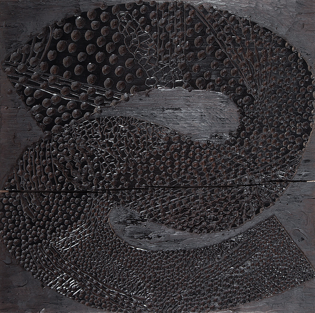 MARIA BONOMI- “Sem título”, Matriz de gravura A, Ass. no verso, 80 x 79 cm.