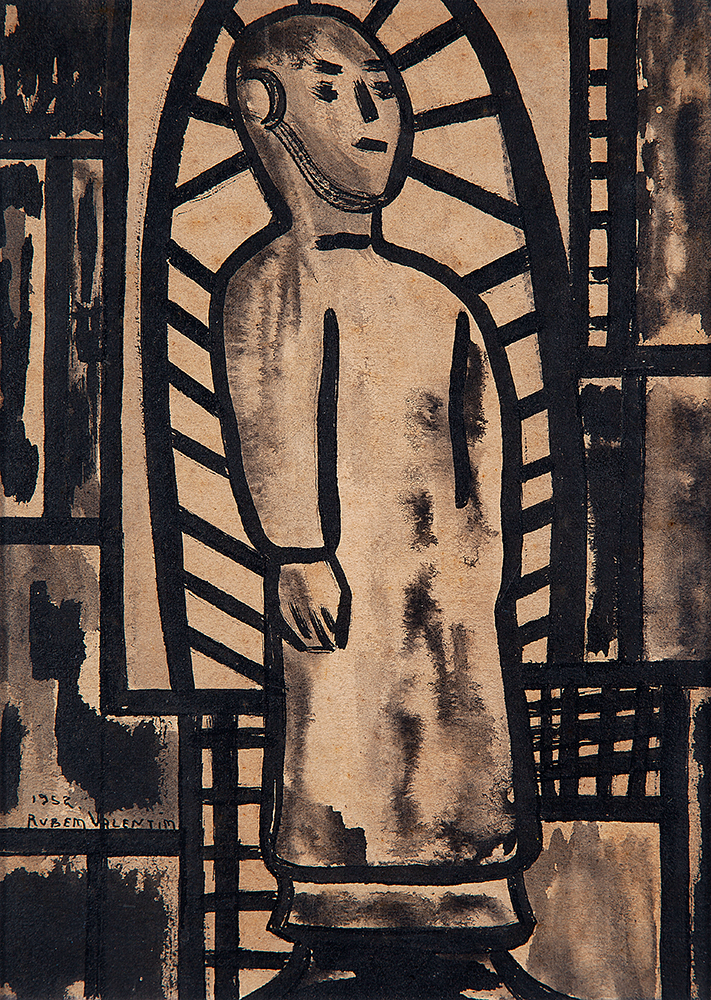 RUBEM VALENTIM - “Sem título”, Nanquim sobre papel, Ass.dat.1952 inf.esq., 23 x 16 cm. Ex. coleção Renato Dobal.