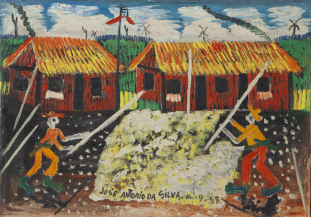 JOSÉ ANTÔNIO DA SILVA- “Fazenda”, Óleo sobre tela, Ass.dat.1957 no centro inf., 35 x 50 cm.