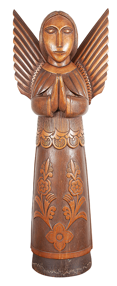 MESTRE EXPEDITO- “Anjo”, Escultura em madeira, Ass.dat.1983 e loc. “Piauí” na peça, 81 cm altura.