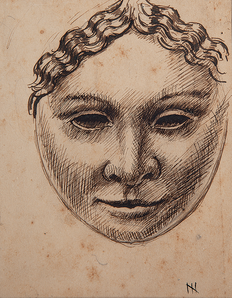 ISMAEL NERY - “Moça” Nanquim sobre papel, Ass.inf.dir., C.1927, 14,5 x 11,5 cm. - Com etiqueta da Grifo Galeria de Arte.