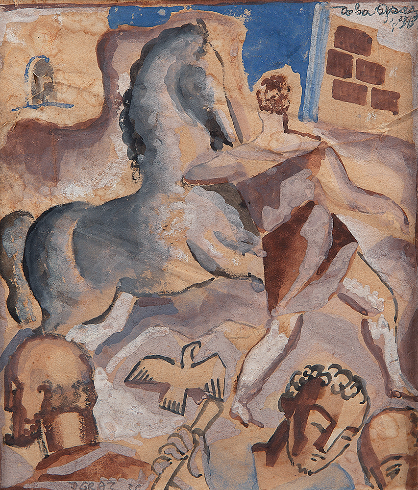 JOHN GRAZ - “Sonho grego” Guache sobre papel, Ass.dat.1936 inf. esq, 17 x 14 cm.