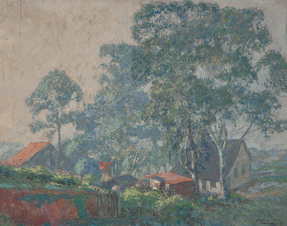 ARTHUR NISIO - “Paisagem” Óleo sobre tela, Ass.dat.1927 inf. dir.,59 x 72 cm.