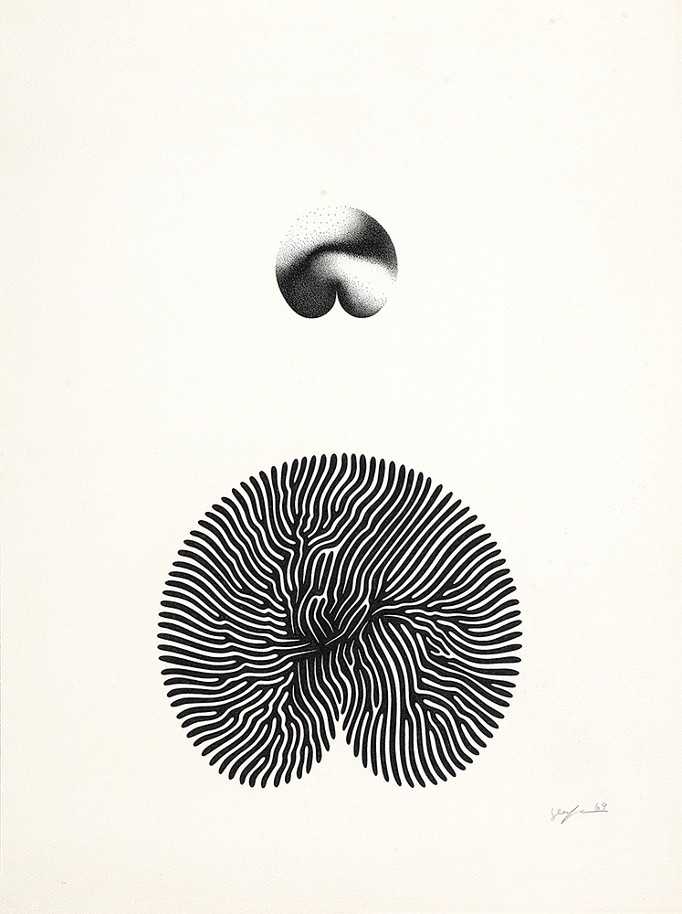 IVAN SERPA - “Sem título” Nanquim sobre papel, Ass.dat.1969 inf.dir, ass.dat. no verso, 61 x 46 cm.