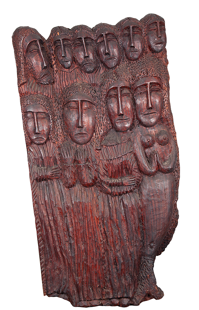 LOUCO (BOA VENTURA DA SILVA F) - “Sem título” Escultura em madeira, Ass.dat.28/9/76 no verso, 130 x 70 cm.