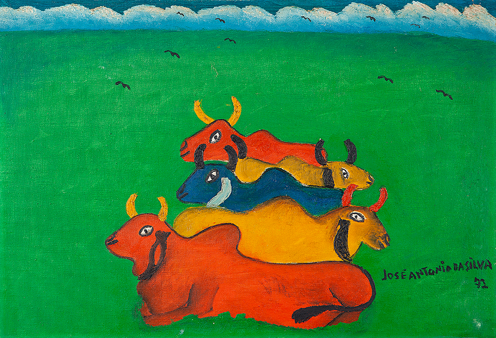 JOSÉ ANTÔNIO DA SILVA - “Bois” Óleo sobre tela, Ass.dat.1972 inf.dir, Ass.dat. no verso, 38 x 55 cm.