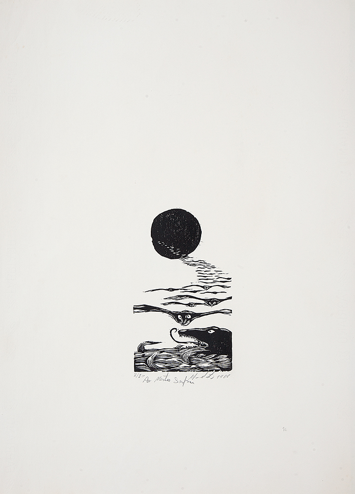 MANUEL MESSIAS - “Sem título” Xilogravura -3/10, Ass.dat.1968 inf. dir.,tit.e com dedicatória para artista Serpa no centro inf, 25 x13 cm.