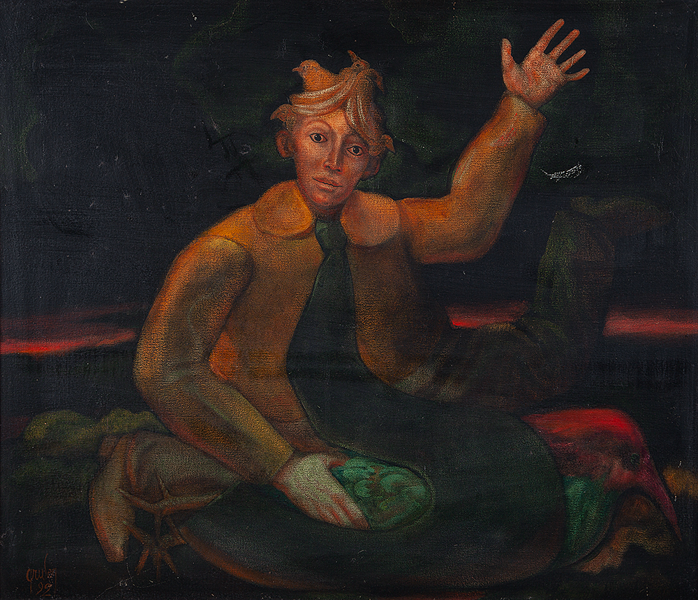 MARIO GRUBER - “Fantasiado” Óleo sobre tela, Ass.dat.1992 inf.esq, 68 x 78 cm.