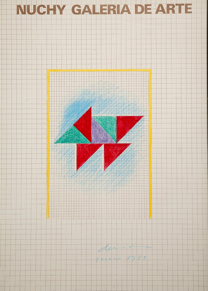 DÉCIO VIEIRA - “Sem título” Guache e crayon, Ass.dat.1981 centro inf, 59 x 41 cm. - Pôster que o artista utilizou para uma de suas exposições.