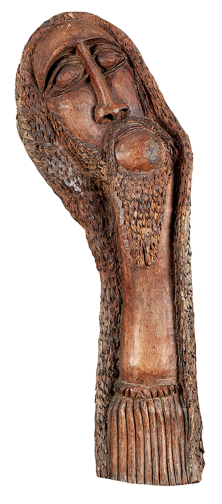 LOUCO (BOA VENTURA DA SILVA F) - “Sem título” Escultura de parede em madeira, Ass. no verso, 77 x 25 cm.