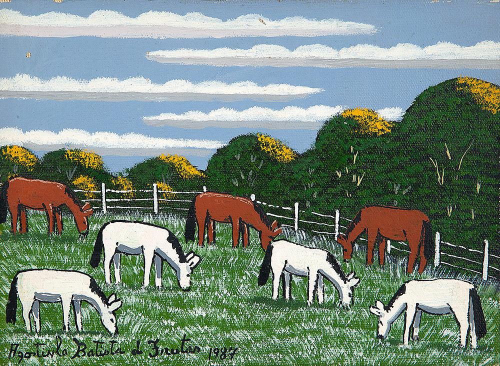 AGOSTINHO BATISTA DE FREITAS - “Paisagem com cavalo” Óleo sobre tela, Ass.dat.1987 inf.esq, 16 x 22 cm.