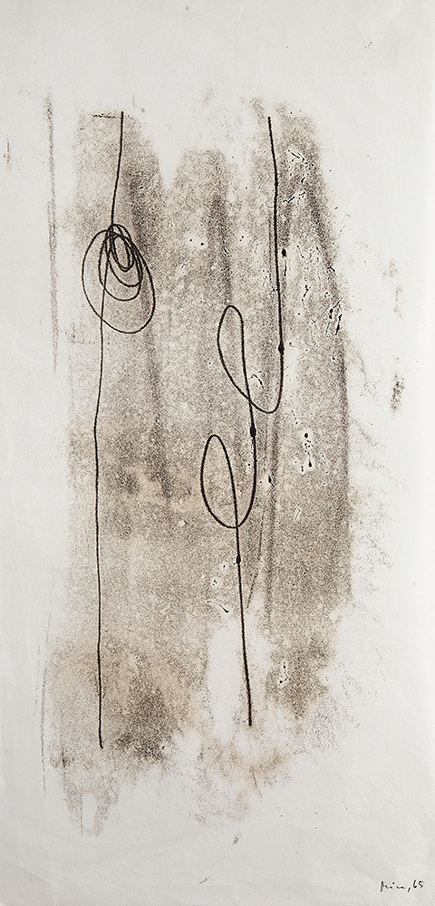 MIRA SCHENDEL - “Sem título” - Monotipia sobre papel - Ass.dat.1965 inf.dir. - 47 x 23 cm. Ex.Coleção Valu Oria.