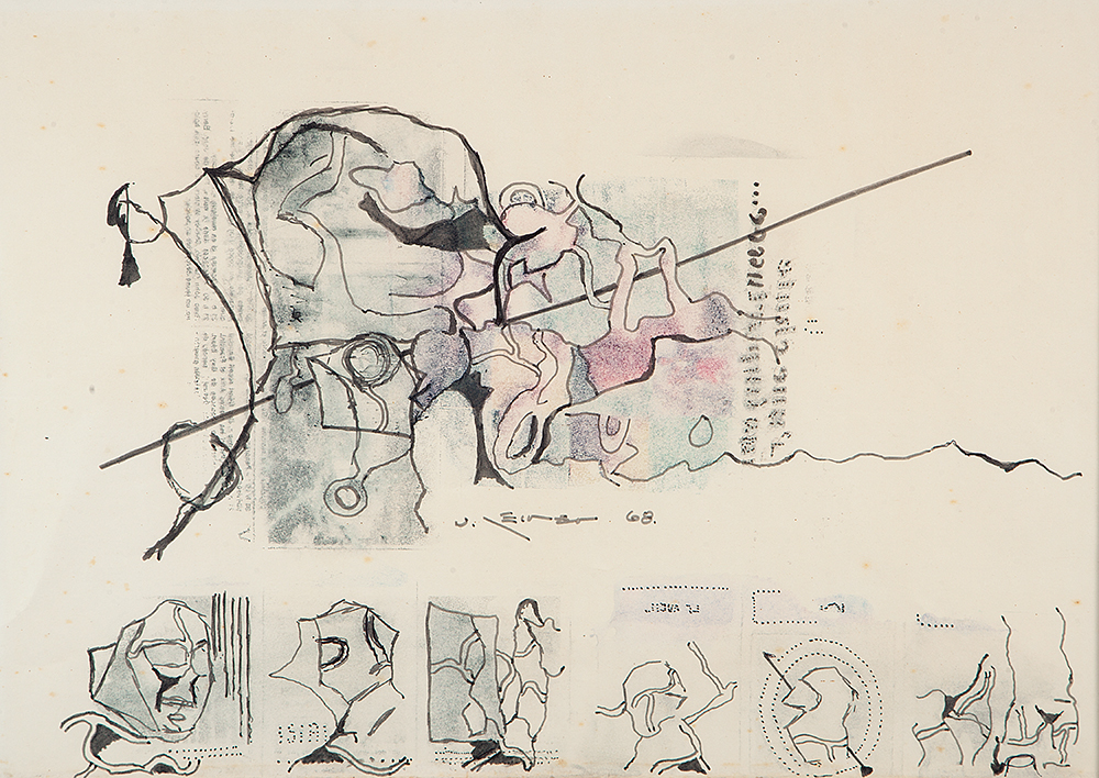 NELSON LEIRNER - “Sem título”- Nanquim e giz de cera sobre papel - Ass. dat.1968 no centro - 39 x 51 cm.